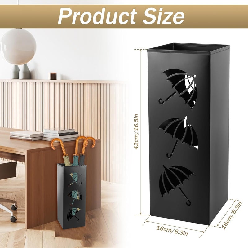Abizarch Metal Umbrella Holder, 16.5x6.3x6.3inch Square Free Standing Umbrella Rack Decorative Umbrella Holder Bin Multipurpose Walking Sticks Holder for Umbrella Cane Entryway Home Office (Style B) - Image 5
